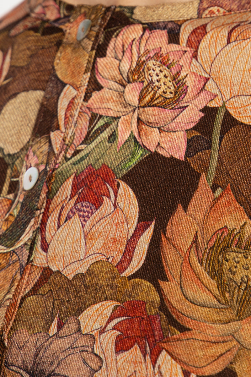 Nusayba Twill Crepe Floral Brown Dress
