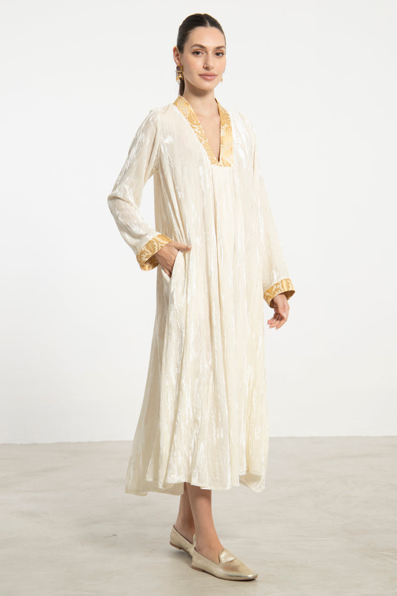 Jamila Crushed Velvet Ivory Dress