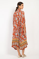 Edith Cotton Brick Orange Floral Kaftan