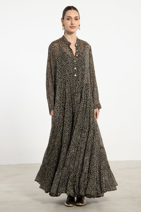 Louna Silk Black Printed Dress