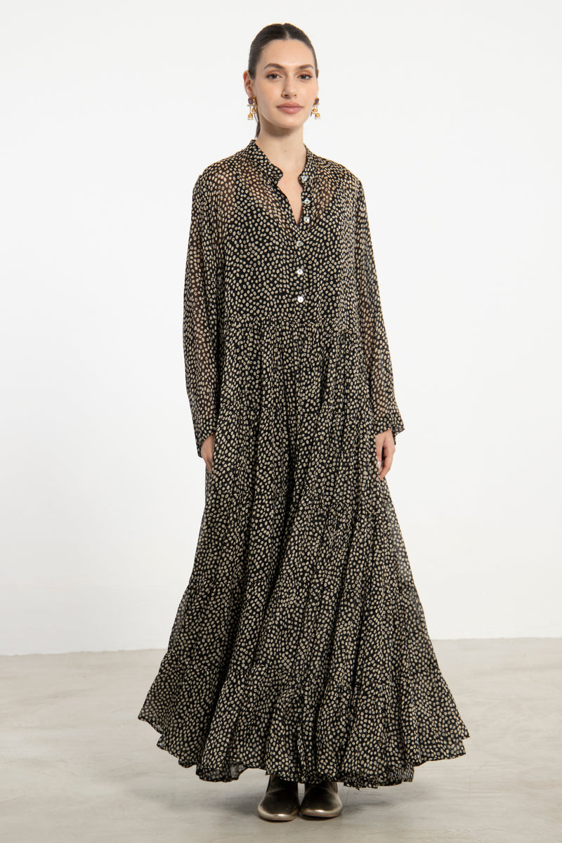 Louna Silk Black Printed Dress