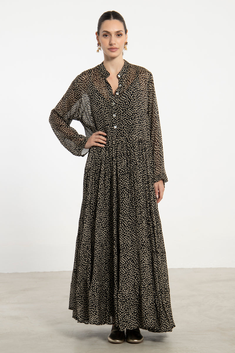 Louna Silk Black Printed Dress