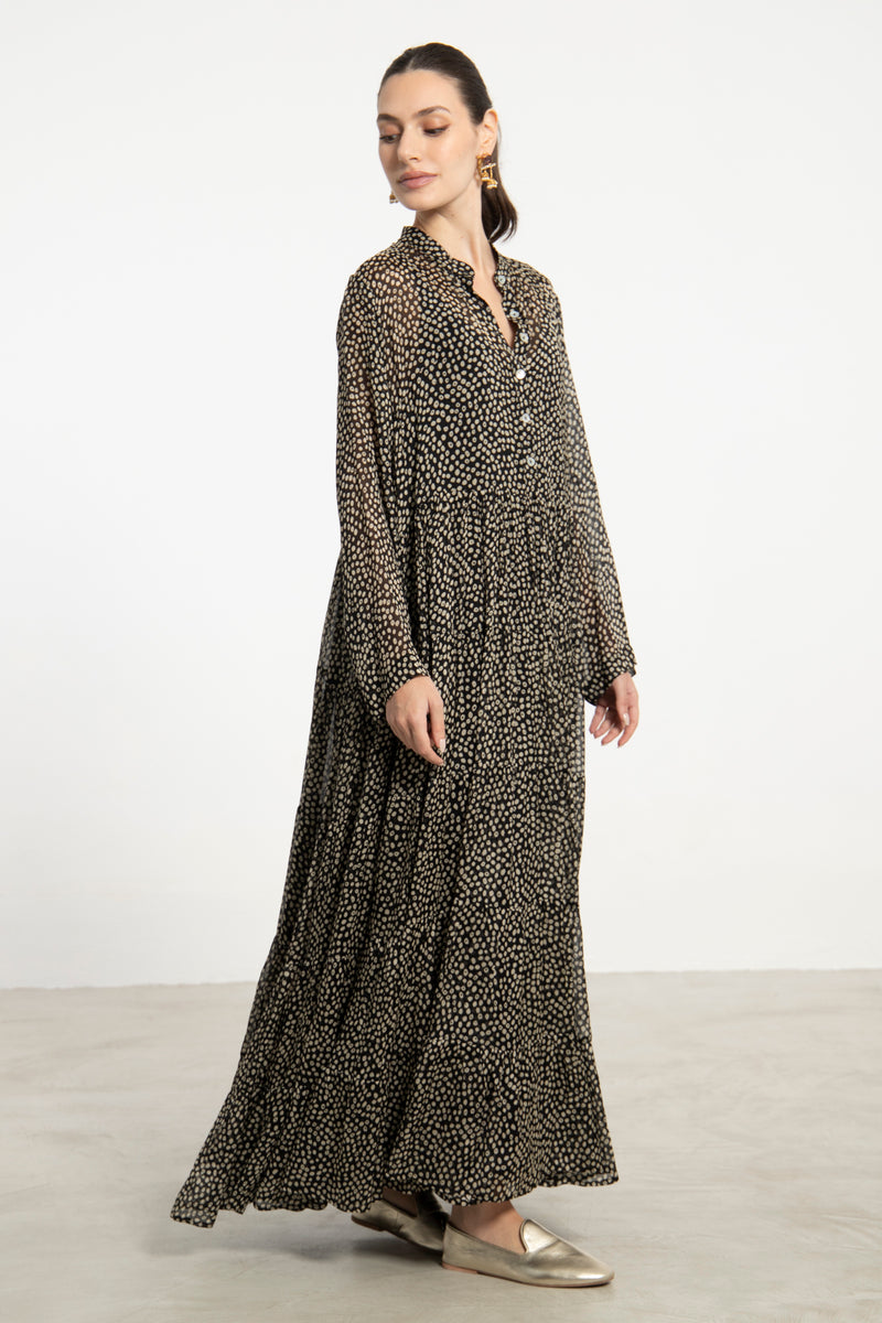 Louna Silk Black Printed Dress