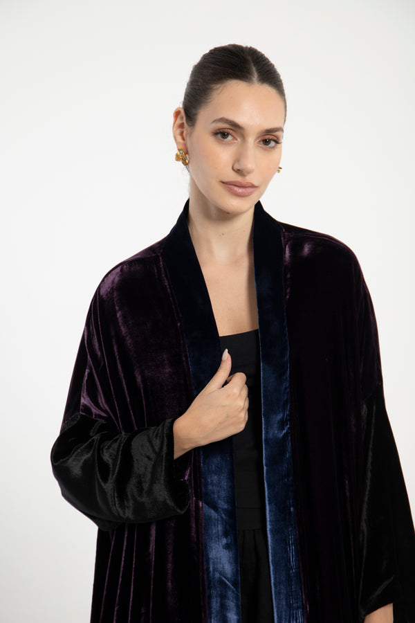 Sherif Velvet Black, Blue & Purple Abaya