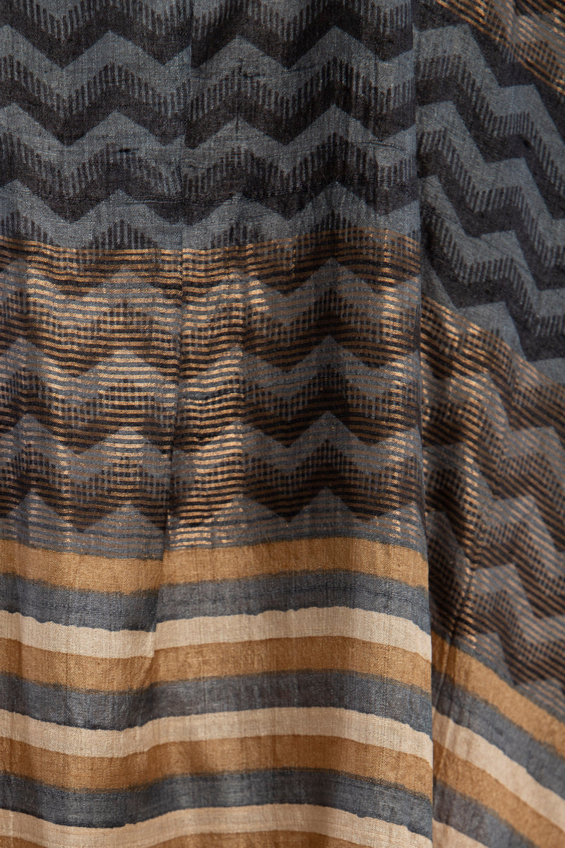 Helen Silk Zigzag Beige & Navy Dress
