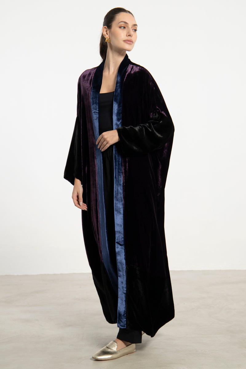 Sherif Velvet Black, Blue & Purple Abaya