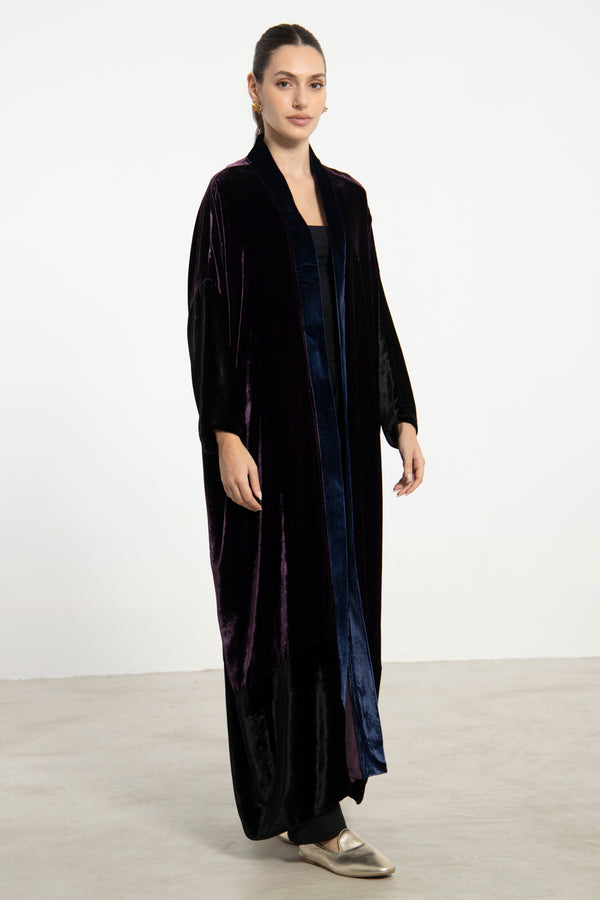 Sherif Velvet Black, Blue & Purple Abaya