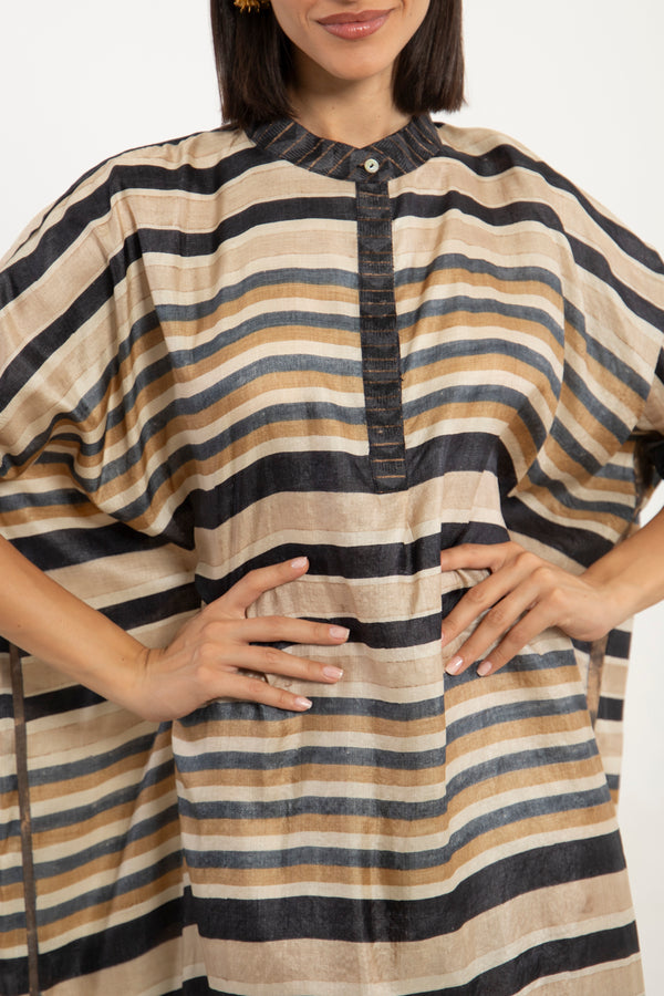 Helen Silk Striped Beige Dress