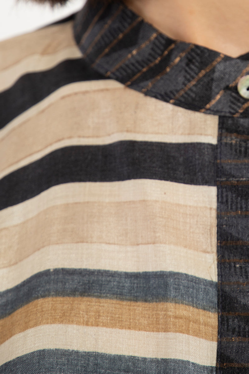 Helen Silk Striped Beige Dress