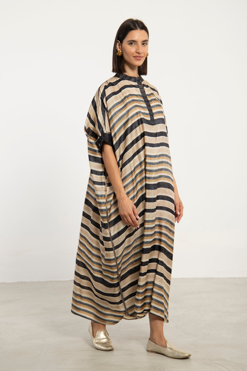 Helen Silk Striped Beige Dress