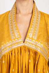 Aliaa Silk Yellow Pompom Dress