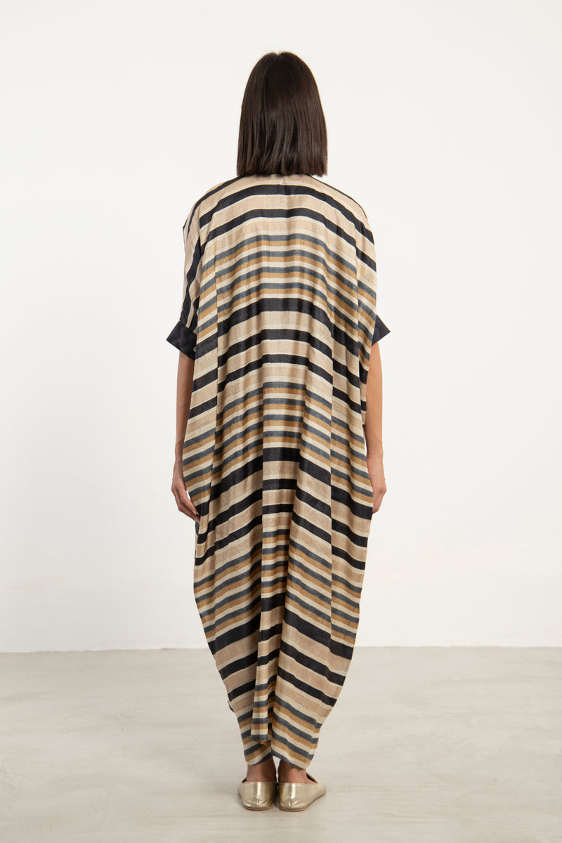 Helen Silk Striped Beige Dress