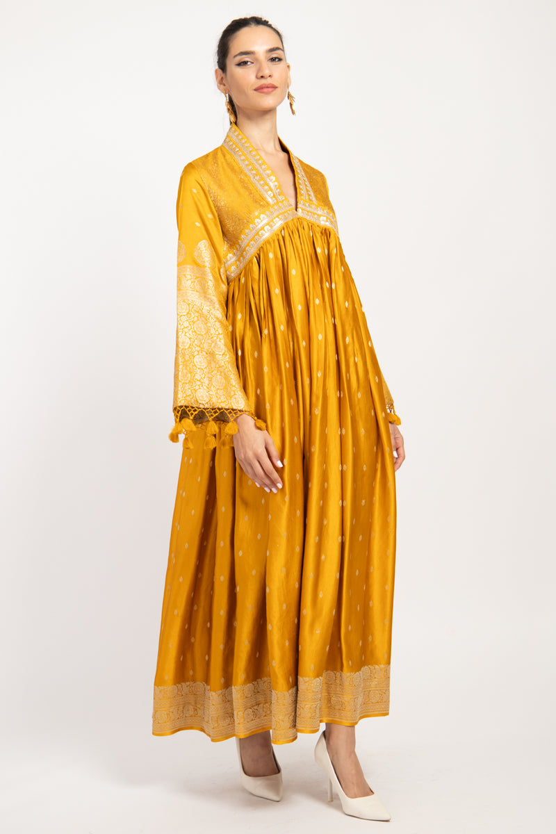 Aliaa Silk Yellow Pompom Dress