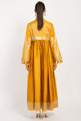 Aliaa Silk Yellow Pompom Dress