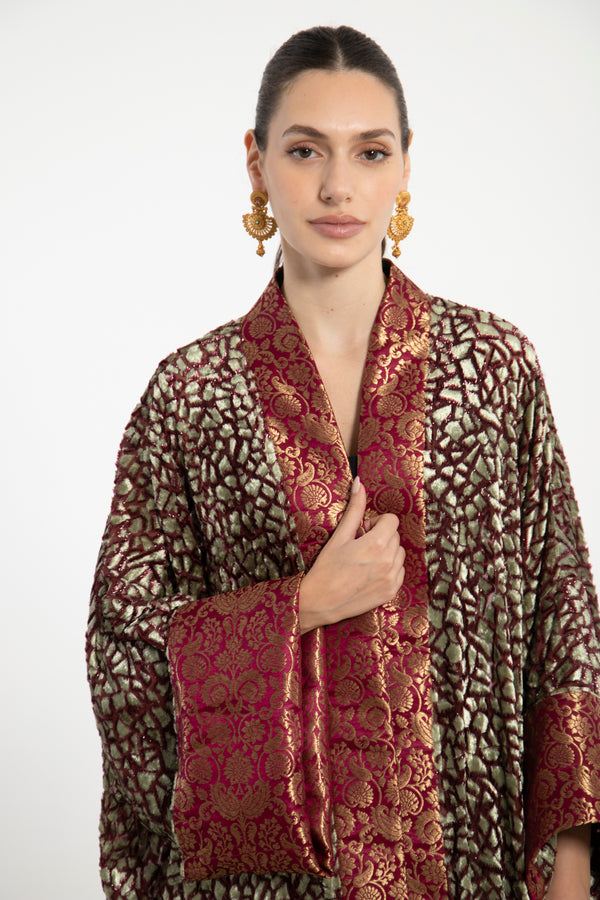 Maliha Velvet Devoré and Silk Brocade Abaya