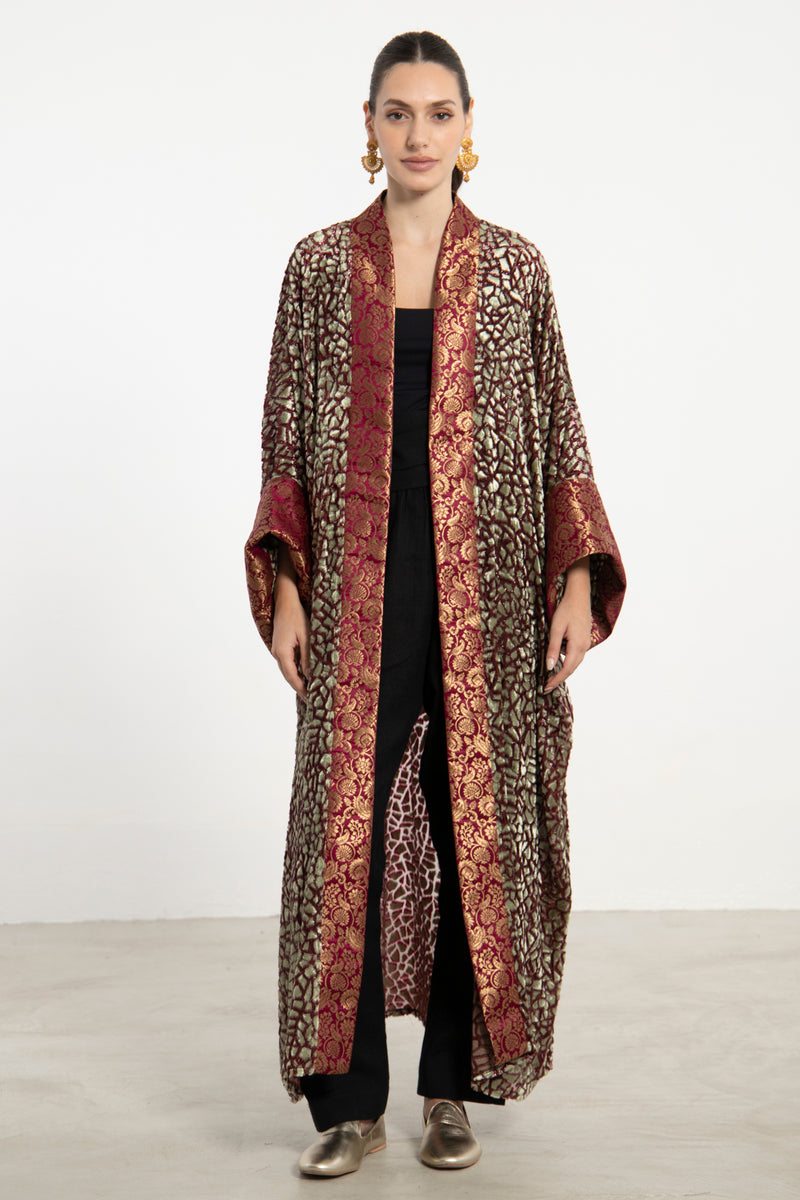 Maliha Velvet Devoré and Silk Brocade Abaya