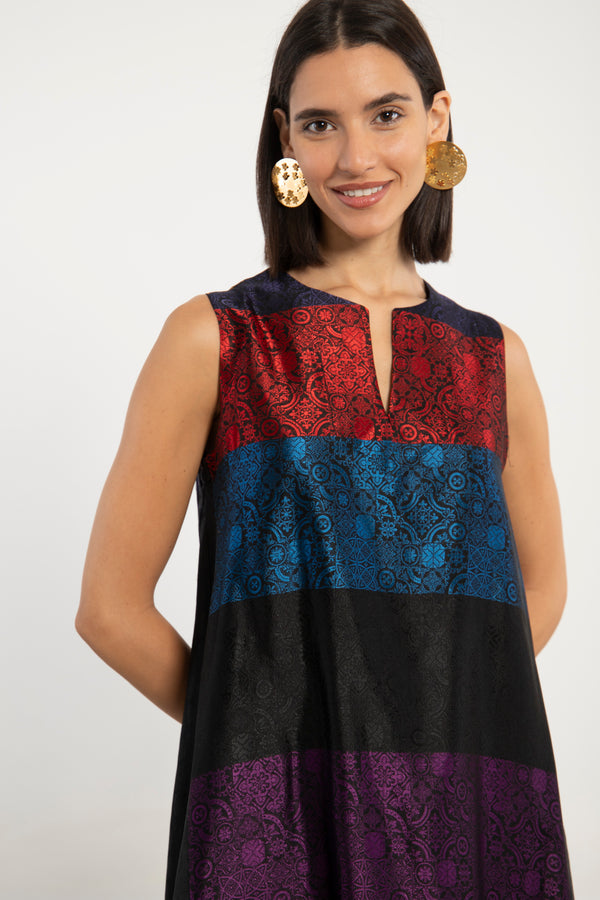 Rabiaa Silk Multicolor Dress - Sleeveless