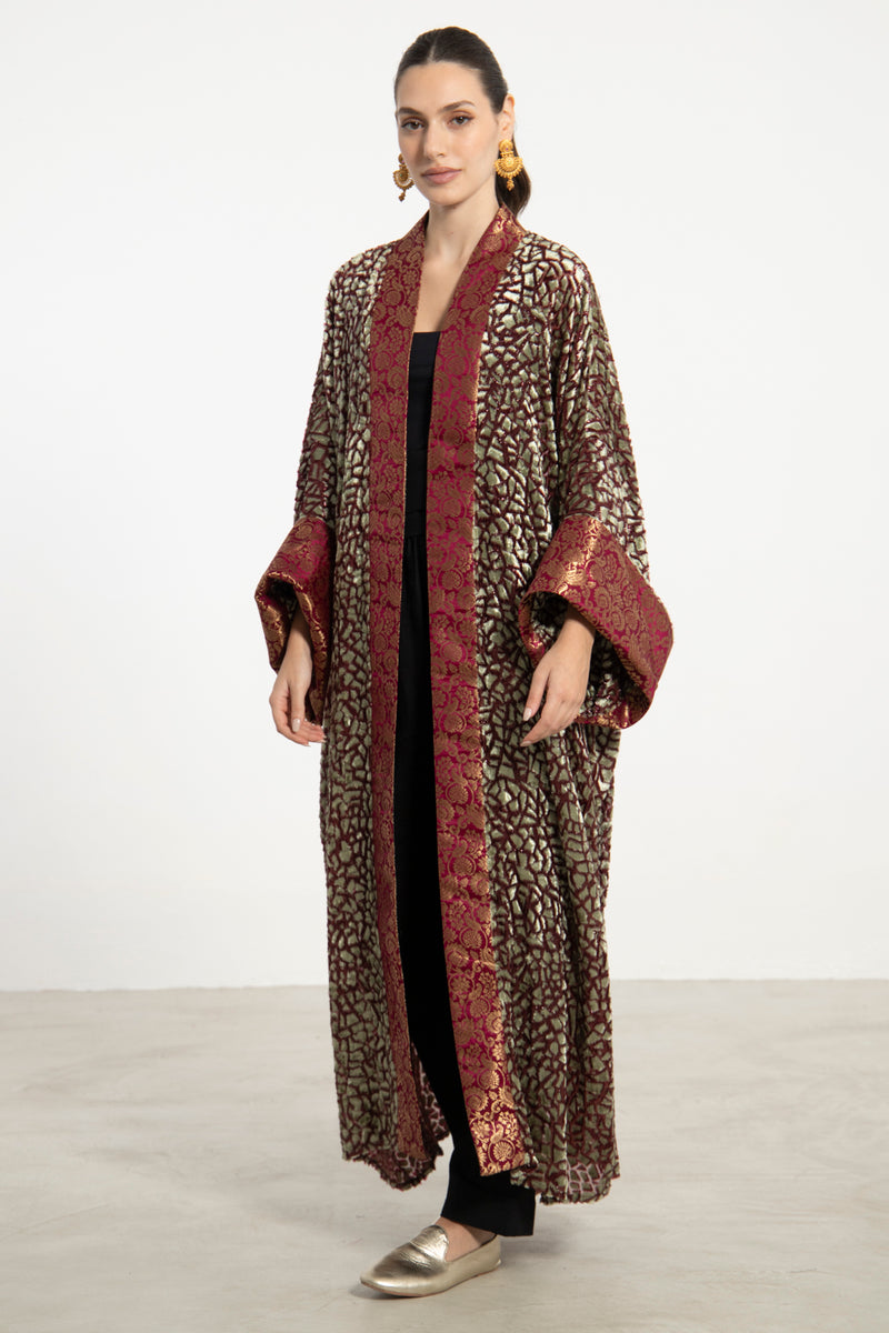 Maliha Velvet Devoré and Silk Brocade Abaya