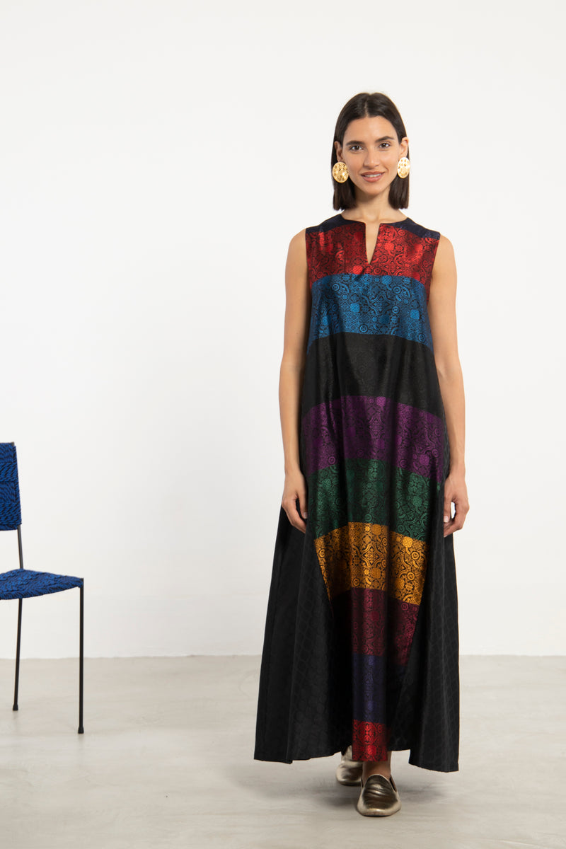 Rabiaa Silk Multicolor Dress - Sleeveless