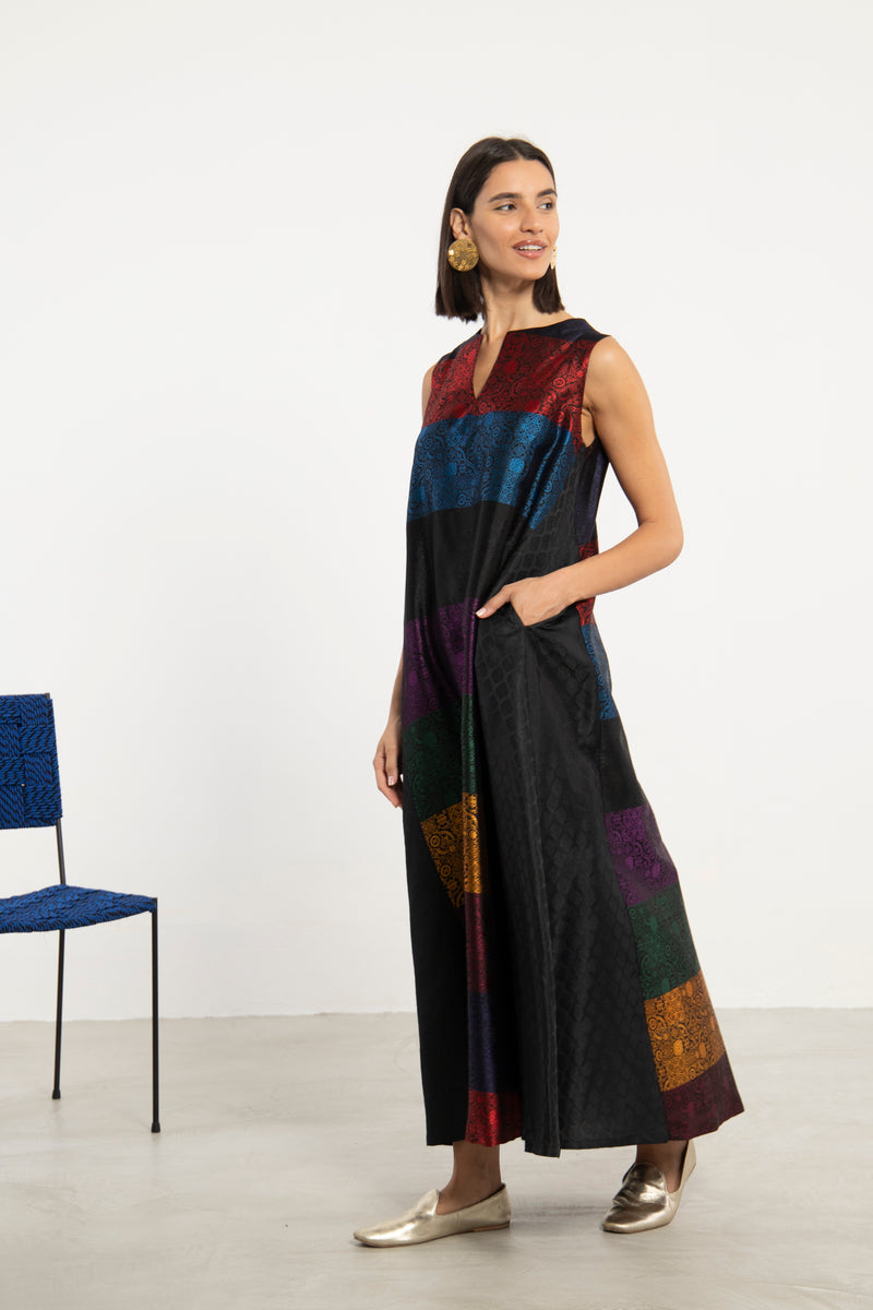 Rabiaa Silk Multicolor Dress - Sleeveless