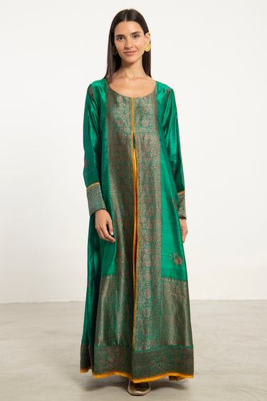 One-Of-A-Kind Souraya Silk Green & Yellow Dress