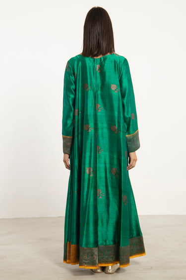 One-Of-A-Kind Souraya Silk Green & Yellow Dress