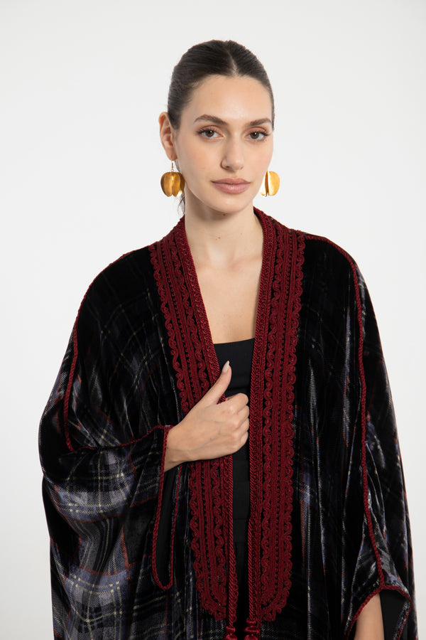 Classic Velvet Black Check Abaya