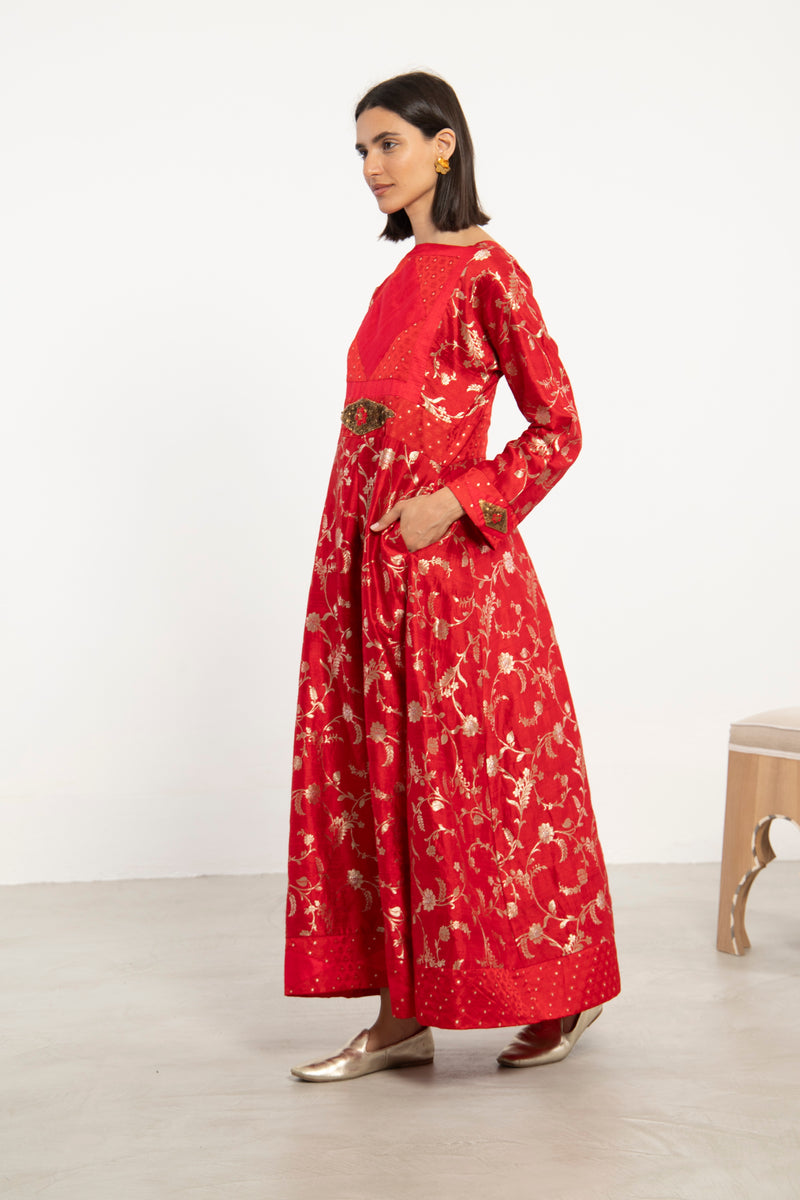 Rayssa Silk Sequins Embroidered Red Dress