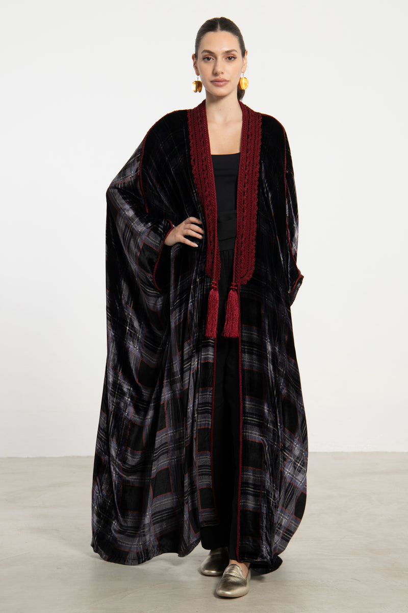 Classic Velvet Black Check Abaya
