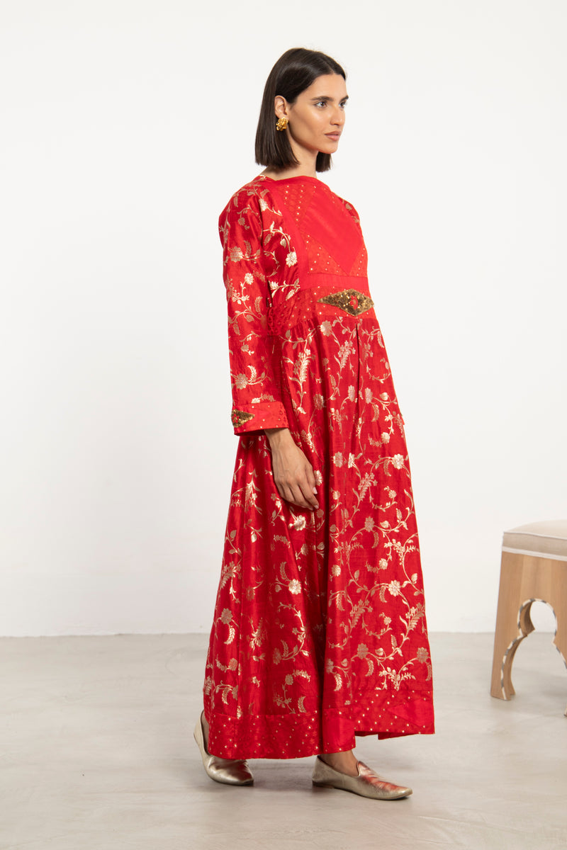 Rayssa Silk Sequins Embroidered Red Dress