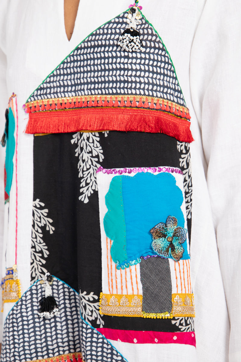 One-Of-A-Kind Rabiaa Linen Hand Embroidered Dress