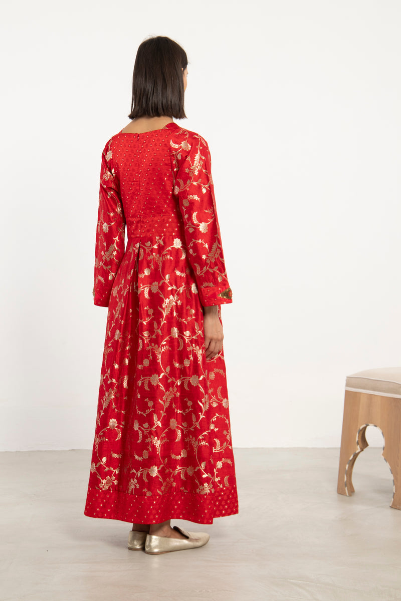 Rayssa Silk Sequins Embroidered Red Dress
