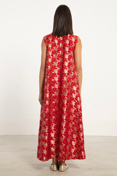 Rabiaa Silk Brocade Red Dress