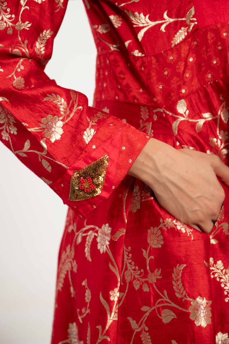 Rayssa Silk Sequins Embroidered Red Dress
