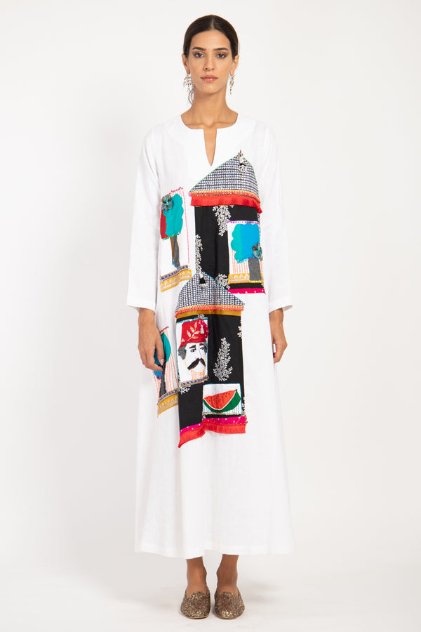 One-Of-A-Kind Rabiaa Linen Hand Embroidered Dress