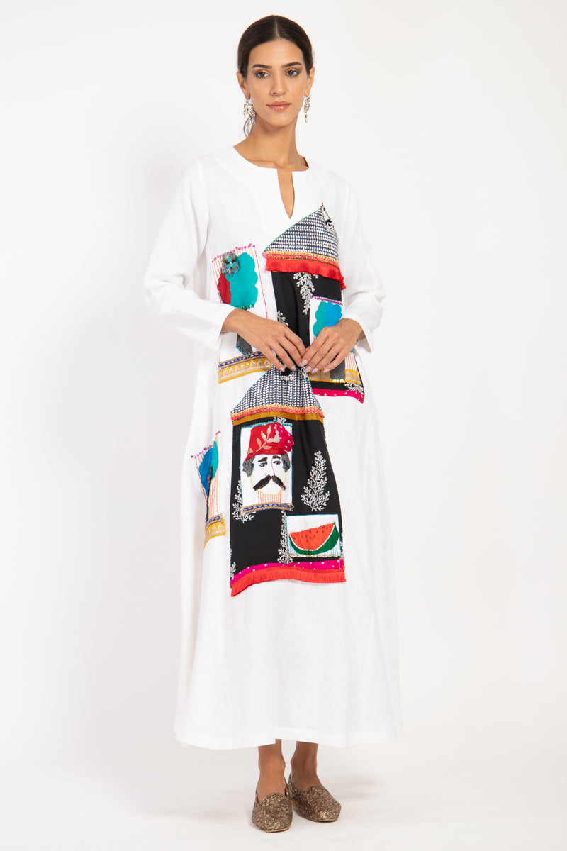 One-Of-A-Kind Rabiaa Linen Hand Embroidered Dress