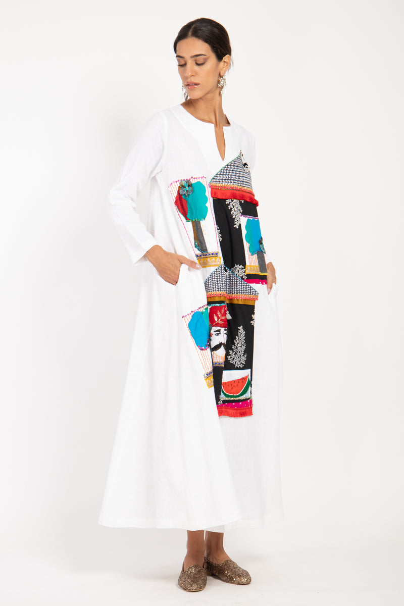 One-Of-A-Kind Rabiaa Linen Hand Embroidered Dress