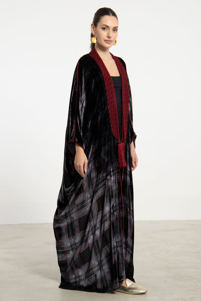 Classic Velvet Black Check Abaya