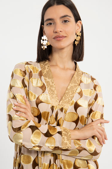 Jamila Velvet Devoré Gold Dress