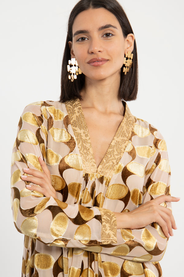 Jamila Velvet Devoré Gold Dress