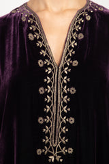 Hayat Velvet Embroidered Purple With Gold Dress