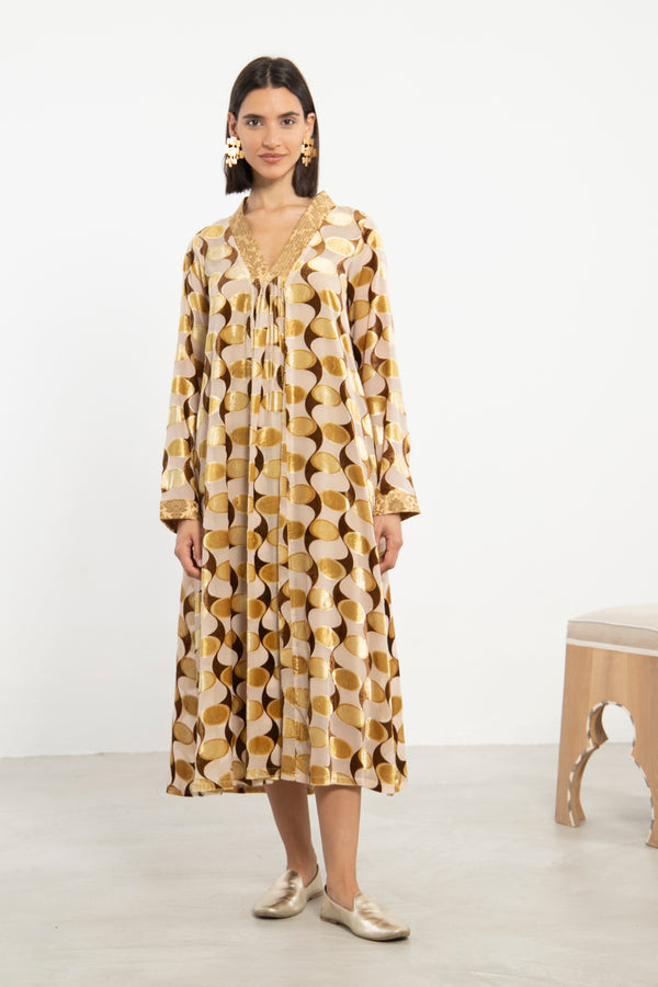 Jamila Velvet Devoré Gold Dress