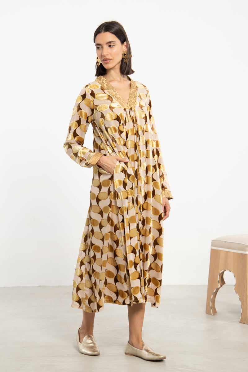 Jamila Velvet Devoré Gold Dress