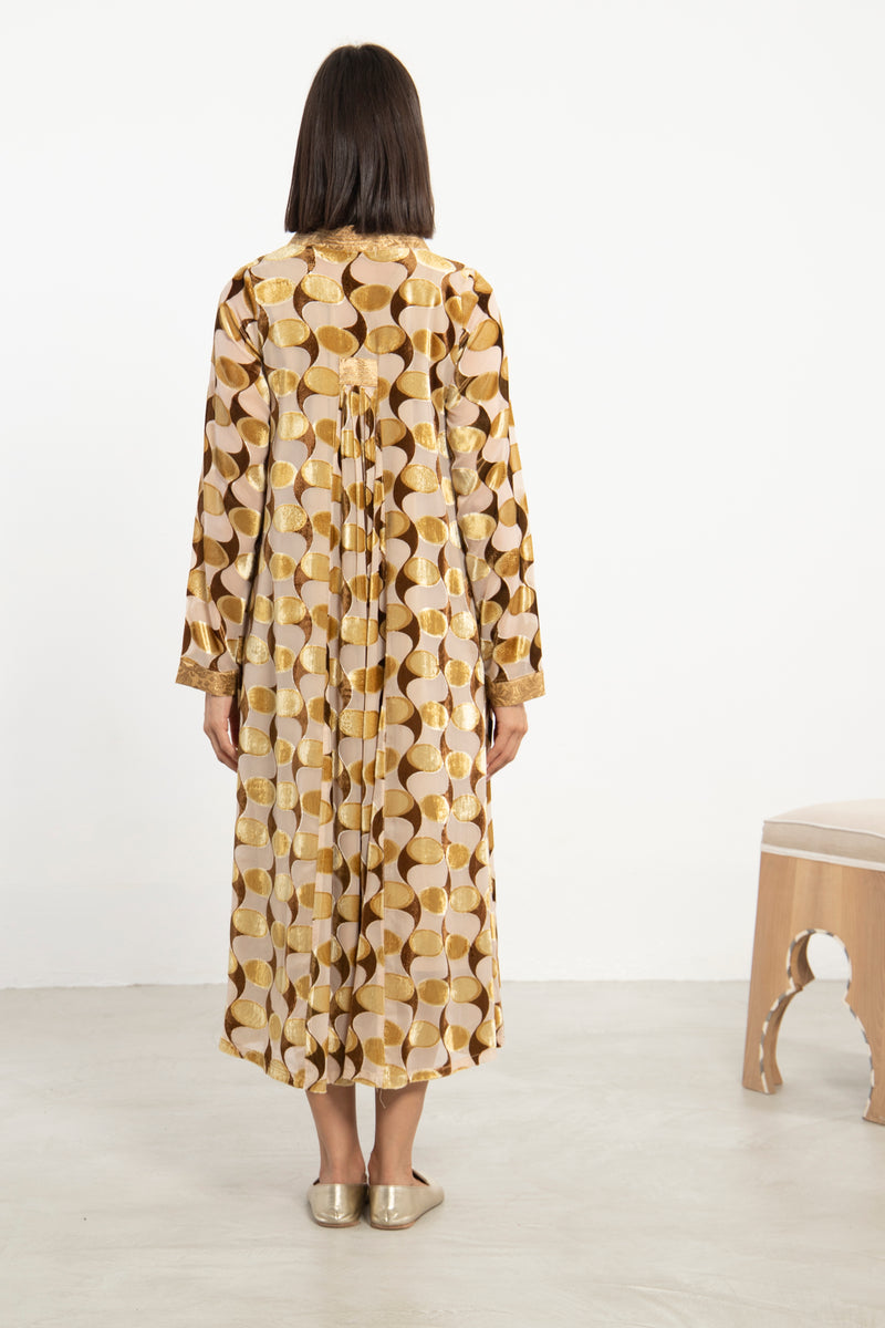 Jamila Velvet Devoré Gold Dress