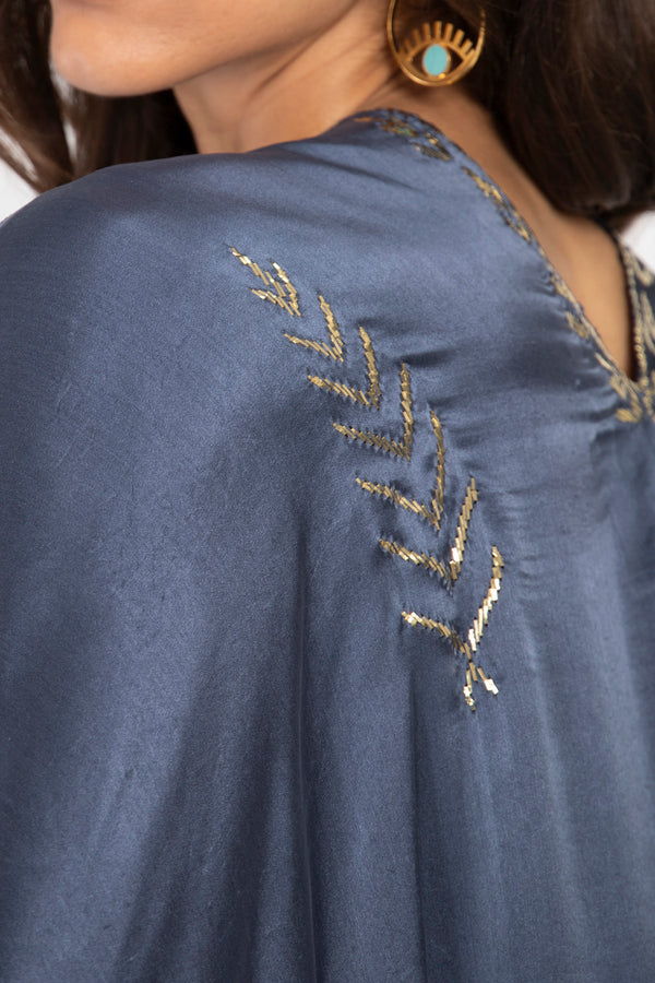 Cartage Silk Tareq Hand Embroidered Navy Dress