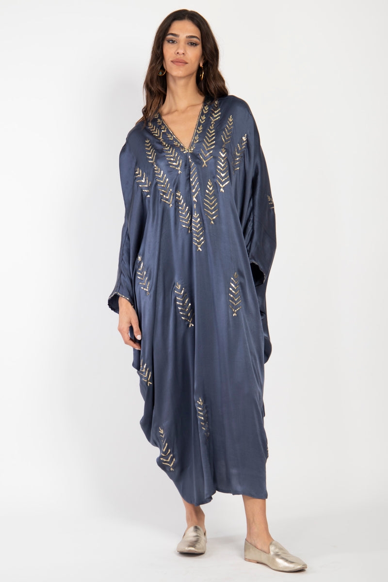 Cartage Silk Tareq Hand Embroidered Navy Dress