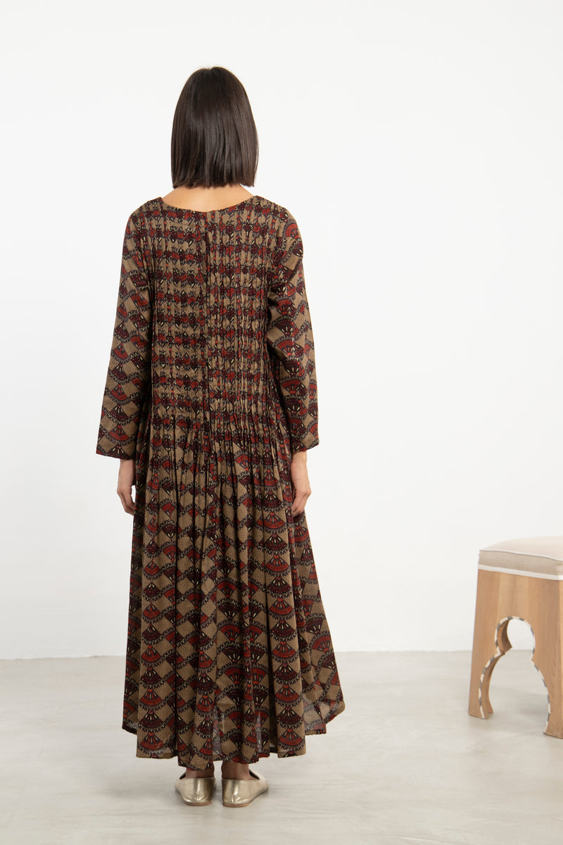 Lea Cotton Printed Brown Dress