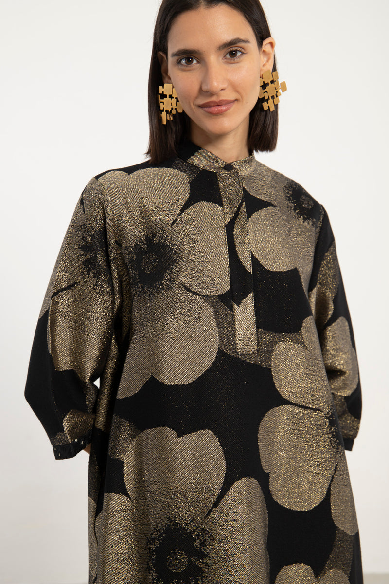 Anissa Cotton Jacquard Black & Gold Dress