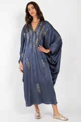 Cartage Silk Tareq Hand Embroidered Navy Dress