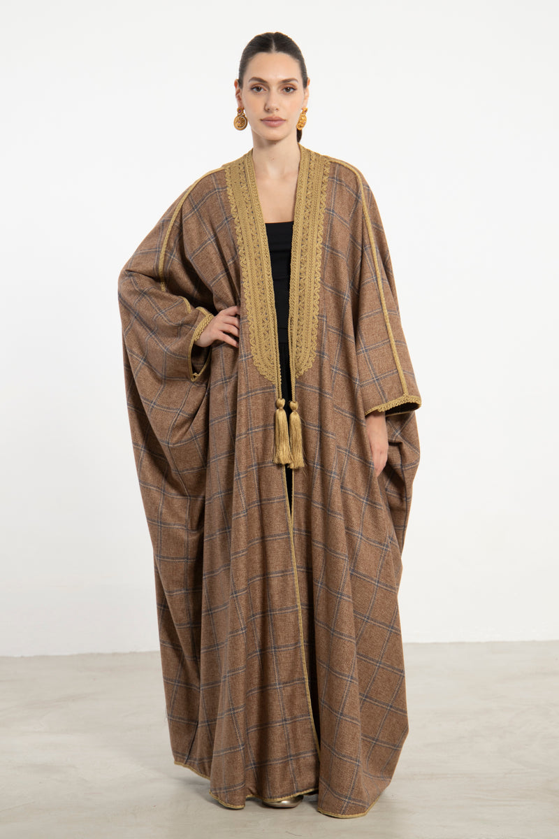 Cashmere Light Brown & Gold Abaya
